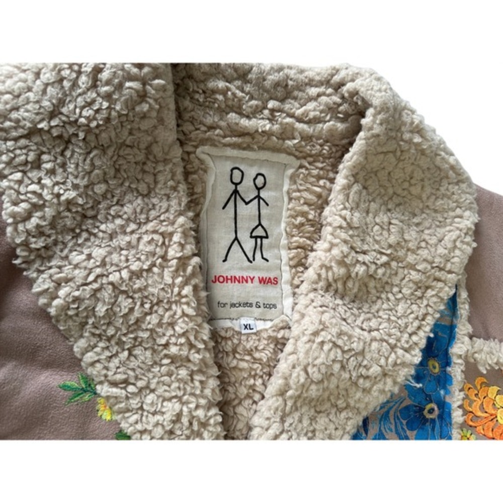 Johnny Was Steppa Sherpa Faux Suede‎ Coat XL Floral Patchwork Embroidered - Picture 7 of 12